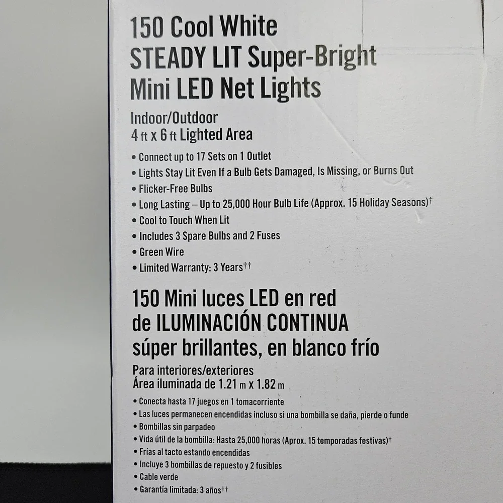 Home Accents Holiday 150 Cool White Mini LED Net Lights‎ Steady Lit 4ft x 6ft